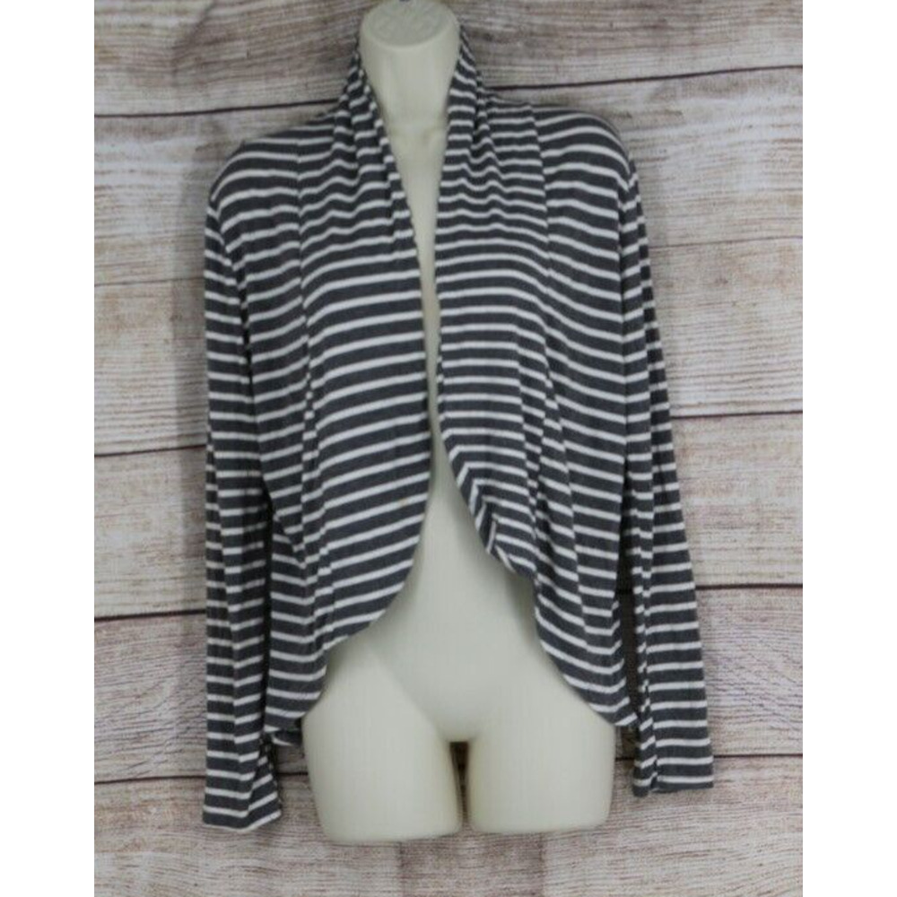 Simply Suzie Womens Size Small Striped Cardigan Duster Sweater Gray White
